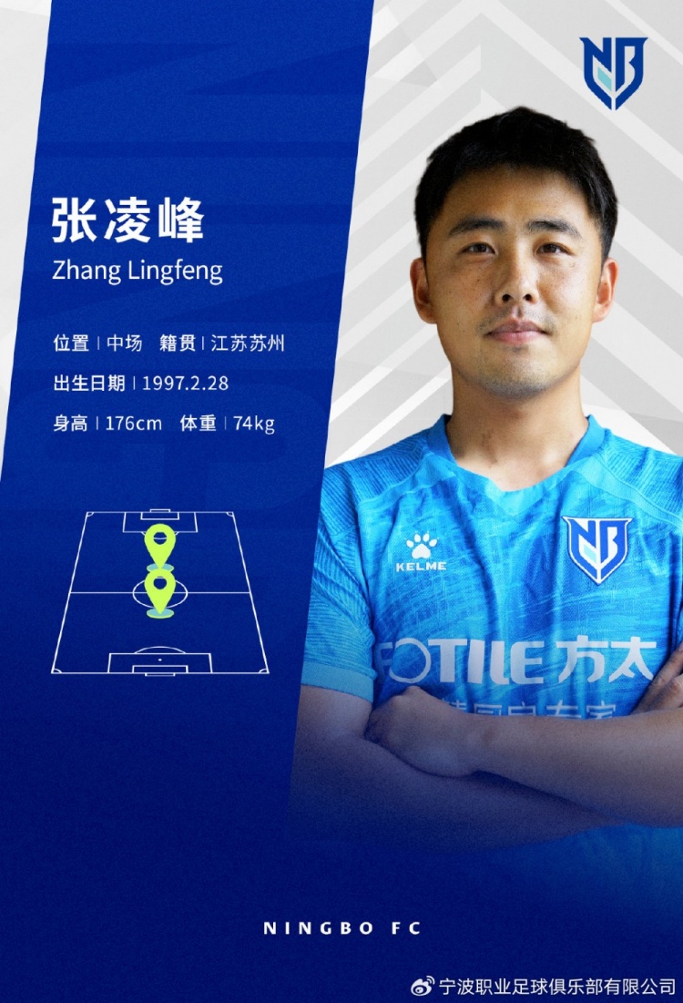 张凌峰加盟宁波 葡乙+中超冠军经验补强中场